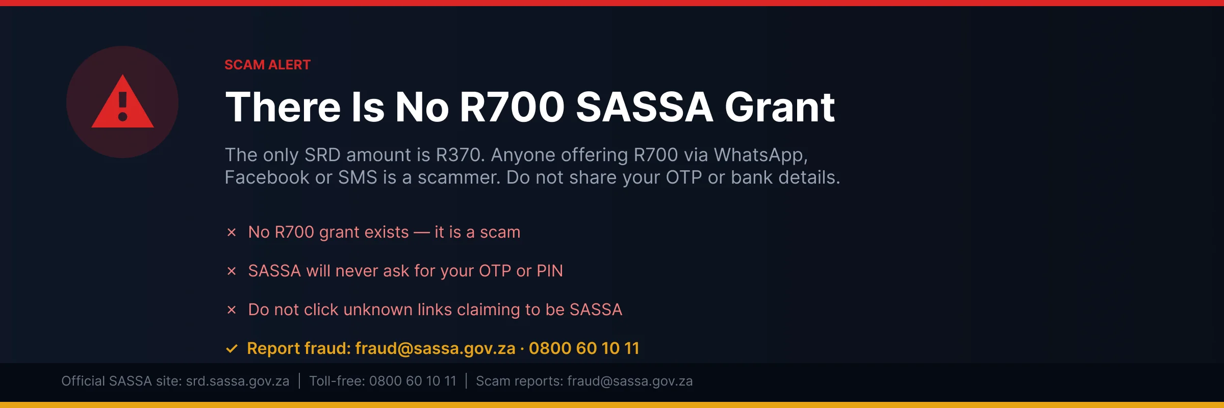 SASSA scam warning - There is no R700 SASSA grant